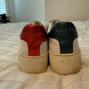 Gucci White Leather Sneakers with Red and Green Heel Tabs
